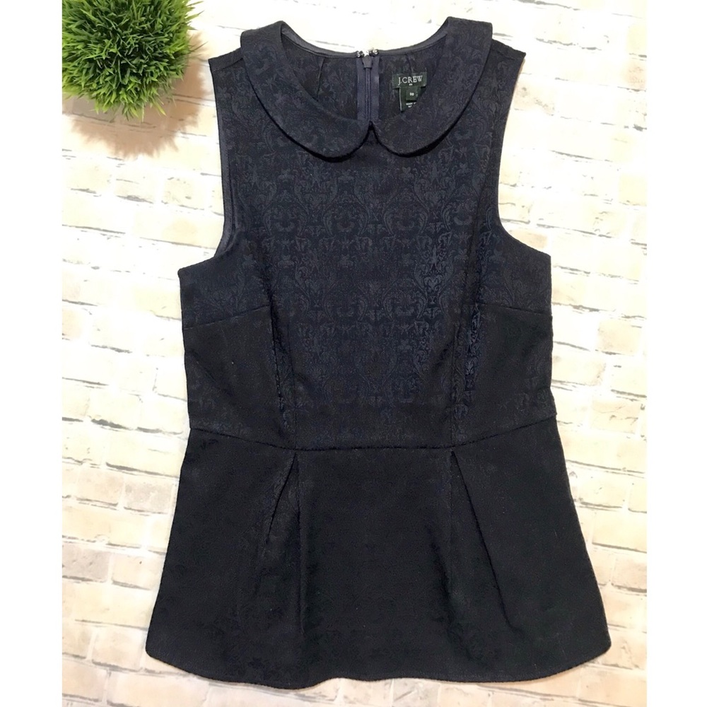 J. Crew Navy Blue Jacquard Peplum Peter Pan Top